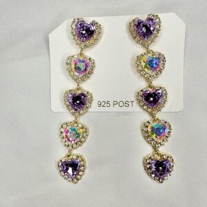 Aurora Borealis Heart Crystal Dangle Earrings 925 Posts
